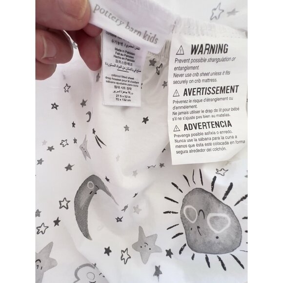 POTTERY BARN KIDS Crib Cot Fitted Sheet Lot/2 100% Organic Cotton Stars Sun Gray - Picture 6 of 16